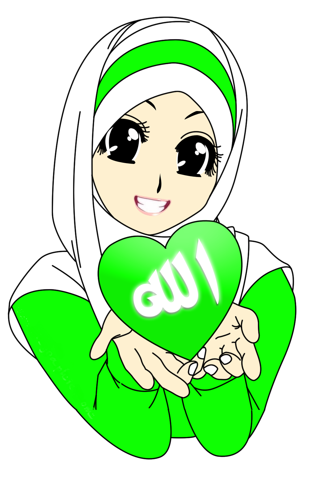 Cartoon Islam Muslimah ALLAH Hijau DREAMER